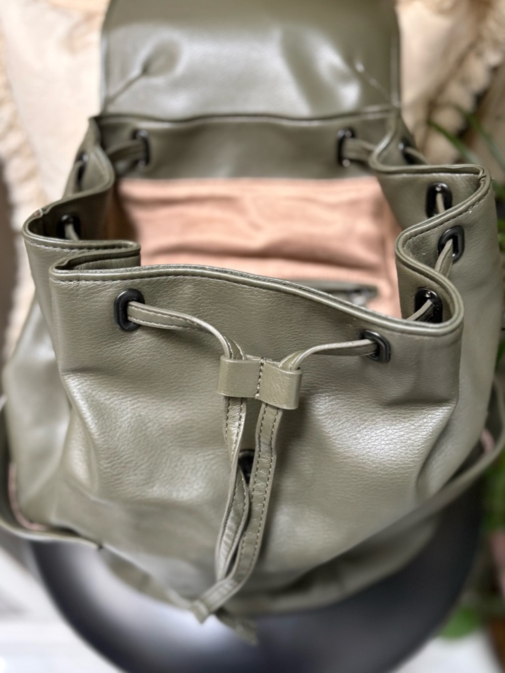 Olive Green Drawstring Backpack - Picture 8 of 9